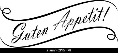 Guten Appetit vector lettering in black. With flourish frame. White isolated background. Stock Vector