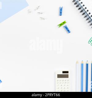 Multiple Assorted Collection Office Stationery Photo Placed Over Table Stock Photo