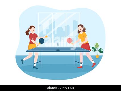 Cute Kids Playing Table Tennis Sports with Racket and Ball of Ping Pong  Game Match in Flat Cartoon Hand Drawn Templates Illustration Stock Photo -  Alamy