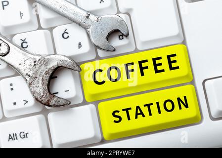 Conceptual caption Coffee Station, Business approach a small, informal restaurant that typically serves hot drinks Stock Photo