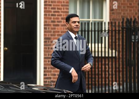 London, UK. 27th Apr, 2023. His Excellency Gyan Chandra Acharya the Nepalese Ambassador to the UK in Downing Street Credit: MARTIN DALTON/Alamy Live News Stock Photo