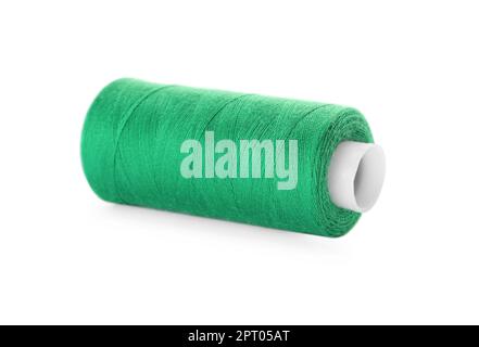 Spool of green sewing thread isolated on white Stock Photo