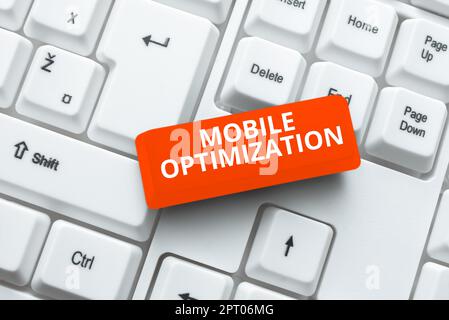 Handwriting text Mobile Optimization, Internet Concept Site Content Reformatted for Handheld or Tablet Devices Stock Photo