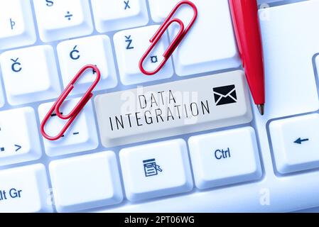 Conceptual caption Data Integrationcombination of technical and business processes to combine, Conceptual photo combination of technical and business Stock Photo