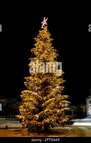 Christmas tree at the square of Nove Mesto nad Metuji, Czech Republic Stock Photo