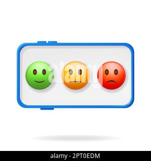 3D Customer Rating Smile Emoticons in Mobile Phone Stock Vector Image ...