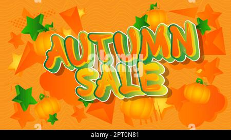 Autumn Sale. Vector illustration. Word written with Children's font in cartoon style. Stock Vector