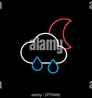 Raincloud with raindrops moon vector flat icon Stock Vector