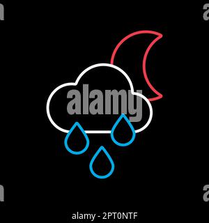 Raincloud with raindrops moon vector flat icon Stock Vector
