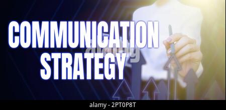 Hand writing sign Communication Strategy, Business showcase Verbal Nonverbal or Visual Plans of Goal and Method Stock Photo