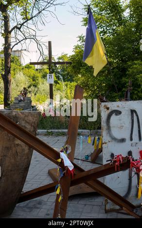 Maidan square paying tribute to fallen fighters in Kiev - Ukraine Stock Photo