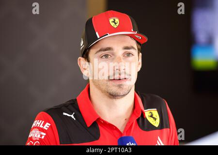 Baku, Azerbaijan. 27th Apr, 2023. #16 Charles Leclerc (MCO, Scuderia Ferrari), F1 Grand Prix of Azerbaijan at Baku City Circuit on April 27, 2023 in Baku, Azerbaijan. (Photo by HIGH TWO) Credit: dpa/Alamy Live News Stock Photo