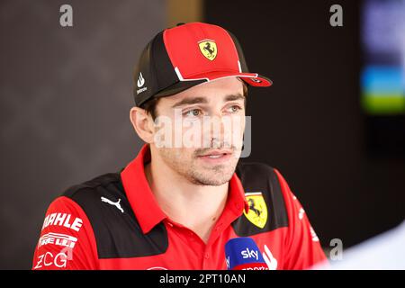 Baku, Azerbaijan. 27th Apr, 2023. #16 Charles Leclerc (MCO, Scuderia Ferrari), F1 Grand Prix of Azerbaijan at Baku City Circuit on April 27, 2023 in Baku, Azerbaijan. (Photo by HIGH TWO) Credit: dpa/Alamy Live News Stock Photo