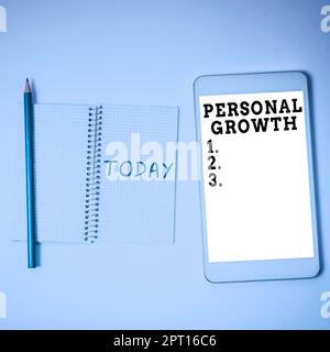 Conceptual caption Personal Growth, Word for ongoing process of understanding and developing oneself Stock Photo