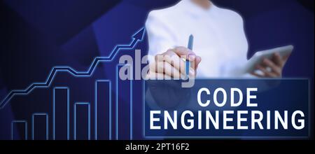 Text caption presenting Code Engineering, Concept meaning application of engineering to the development of software Stock Photo