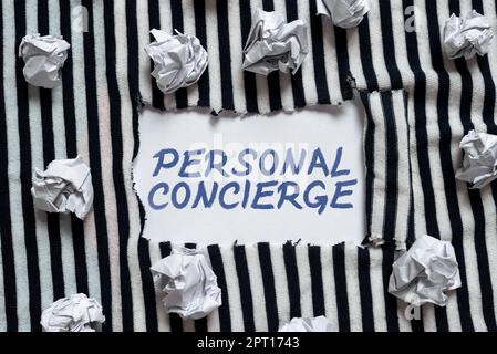 Handwriting text Personal Concierge, Business concept someone who will make arrangements or run errands Stock Photo