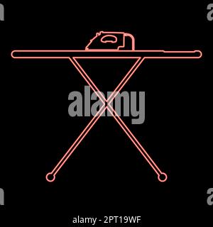 Neon ironing board with iron red color vector illustration image flat style Stock Vector