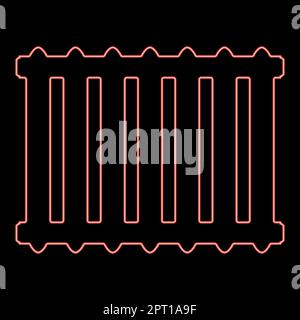 Neon cast iron battery Heating radiator red color vector illustration image flat style Stock Vector