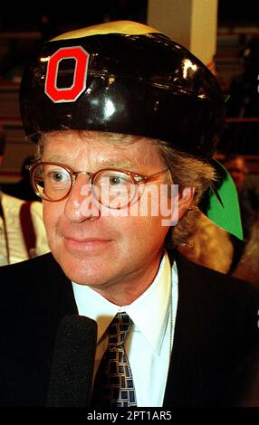 Talk show host Jerry Springer is interviewed on the floor of the 1996 Democratic National Convention in Chicago, Illinois on August 26, 1996.Credit: Ron Sachs/CNP /MediaPunch Stock Photo