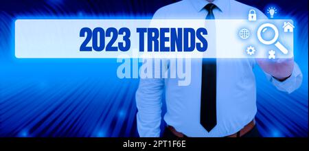 Conceptual caption 2023 Trends, Internet Concept things that is famous for short period of time in current year Stock Photo