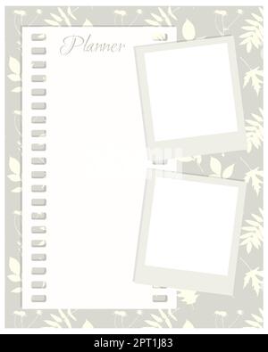 Planner template vintage collage blank with pattern flower camomile plants, blank for reminders notes to do list ideas. Stock Vector
