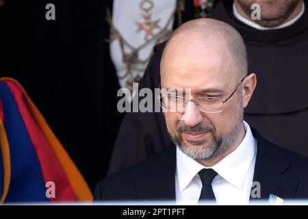 Vatican City, Vatican, 27 April 2023. Ukrainian Prime Minister Denys Shmyhal leaves at the end of the meeting with Pope Francis at the Vatican. Maria Grazia Picciarella/Alamy Live News Stock Photo