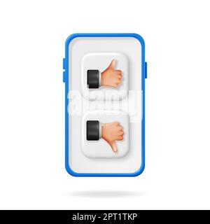 3D Thumbs Up and Thumbs Down Gestures in Phone Stock Vector