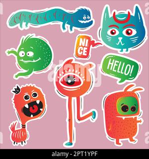 funny doodles with monsters set Stock Vector
