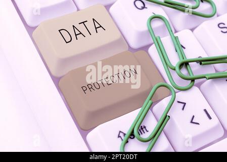 Handwriting text Data Protection, Concept meaning safeguarding information away from a possible data breach Stock Photo