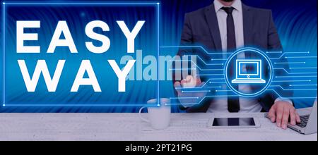 Text caption presenting Easy Way, Conceptual photo making hard decision between two less and more effort method Stock Photo