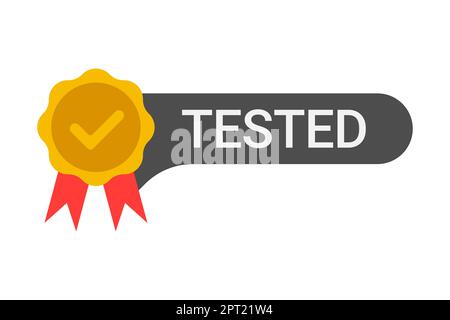 Tested label with five stars and thumbs up Stock Vector