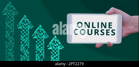 Writing displaying text Online Courses, Business concept earning an education that is conducted over the Internet Stock Photo