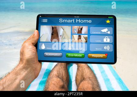 Security CCTV Cameras On Beach. Spy Gadgets Stock Photo