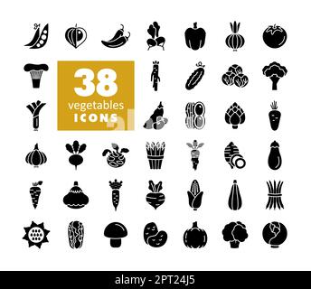 Vegetables outline isolated vector glyph icons set Stock Vector