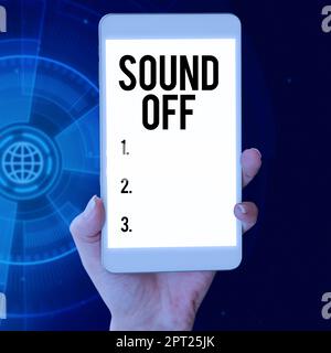 Writing displaying text Sound Off, Concept meaning To not hear any kind of sensation produced by stimulation Stock Photo