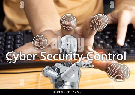 The concept of controlling cybersecurity with artificial intelligence Stock Photo