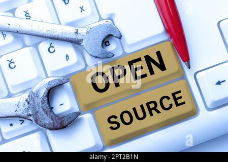 Text showing inspiration Open Source, Word for contains the source code that can be modified and enhanced Stock Photo