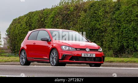 Bicester,Oxon,UK - April 23rd 2023. 2016 red VOLKSWAGEN GOLF  GTI CLUBSPORT S travelling on an English country road Stock Photo