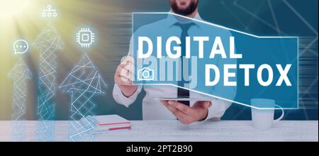 Conceptual caption Digital Detox, Internet Concept Prohibiting the usage of electronic and digital devices Stock Photo