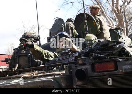 Swedish soldiers on Combat Vehicle 90 (CV90), In Swedish: Stridsfordon ...