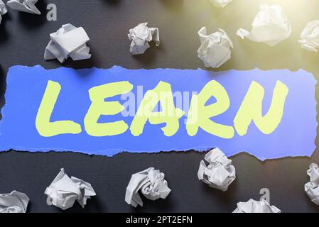 Handwriting text Learn, Word for process of acquiring new modifying existing knowledge behaviors Stock Photo