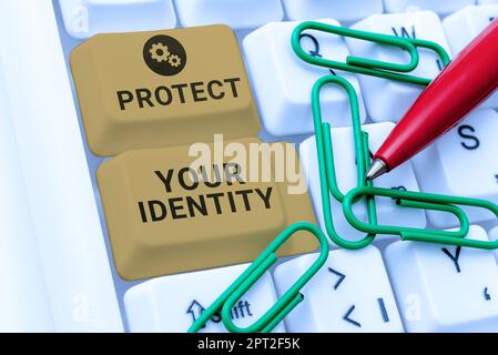 Handwriting text Protect Your Identity, Business concept secure from data breach and information security Stock Photo