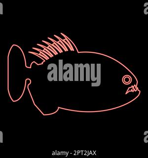 Neon piranha angry fish red color vector illustration image flat style Stock Vector