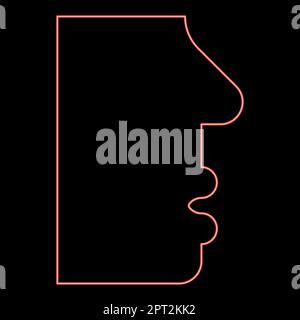 Neon human face side view head mouth nose lip Male profile Person silhouette red color vector illustration image flat style Stock Vector