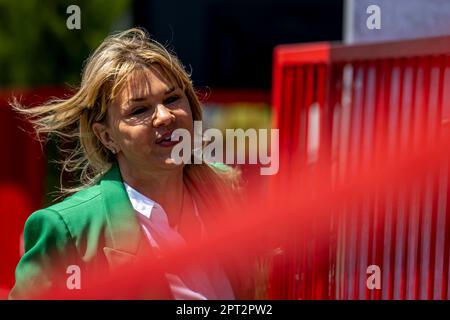 Baku, Azerbaijan, 27th Apr 2023, Corinna Schumacher attending the build up, round 04 of the 2023 Formula 1 championship. Credit: Michael Potts/Alamy Live News Stock Photo