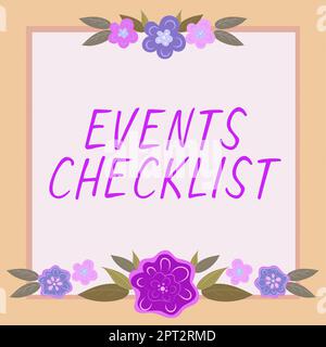 Text caption presenting Events Checklist, Business approach invaluable tool for successfully managing your affair Frame With Leaves And Flowers Around Stock Photo