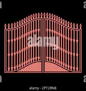 Neon forged gates red color vector illustration image flat style Stock Vector