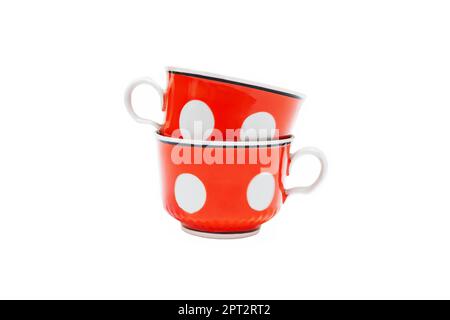 Red cups on a white background, a set of six pieces Stock Photo