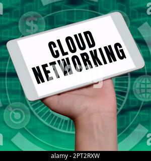Text sign showing Cloud Networking, Business concept application of engineering to the development of software Important Idea Shown On Phone On Desk W Stock Photo