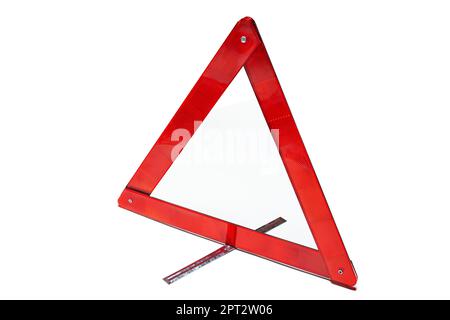 Emergency stop sign, warning triangle folded on white background Stock Photo